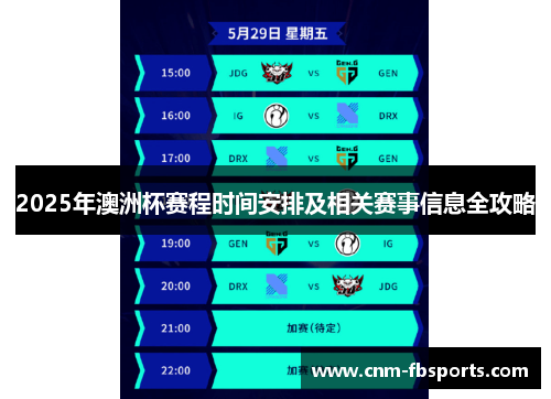 2025年澳洲杯赛程时间安排及相关赛事信息全攻略